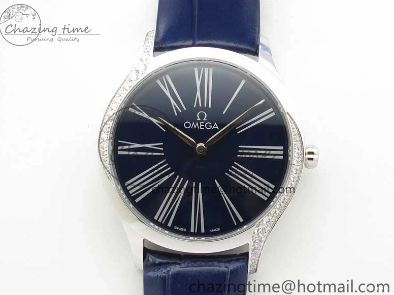 0422 Ladies’ De Ville Trésor Diamond Blue Dial Blue Fabric Watch OXF 1:1 Best Edition Swiss Quartz Upgraded 7892